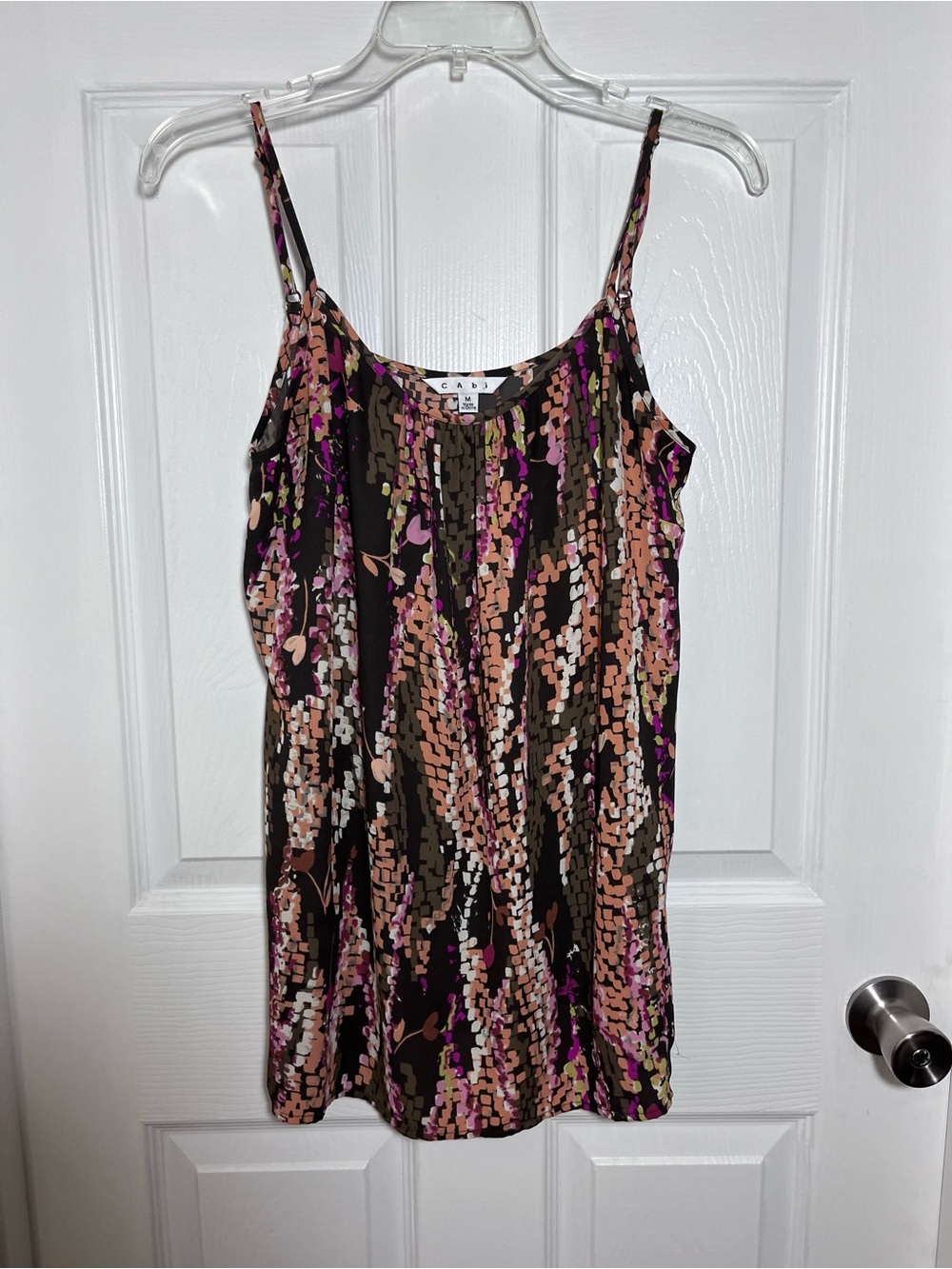 CAbi Style 610 Abstract Print Camisole in Black & Pink Medium